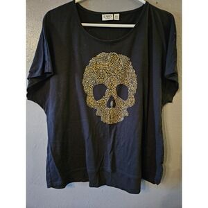 Cato skull blouse Women's 18/20w tee shirt black Skull gold/silver jewels (B30)